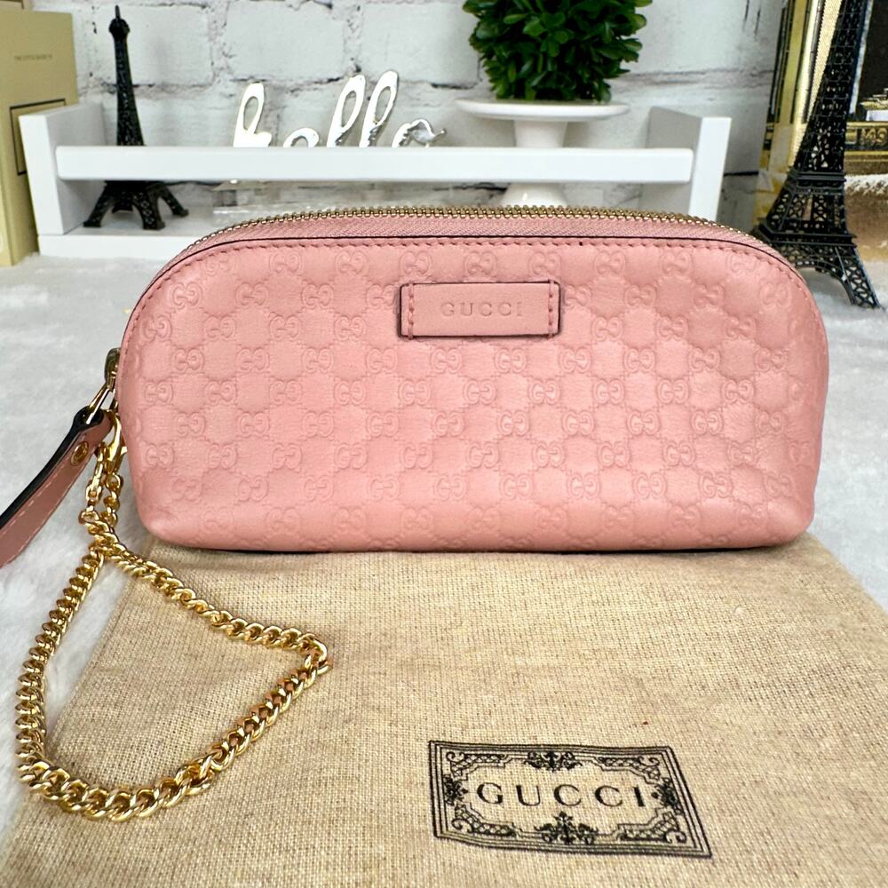 GUCCI pink guccissima leather wristlet cosmetic pouch bag Very Pretty! Nice gift
